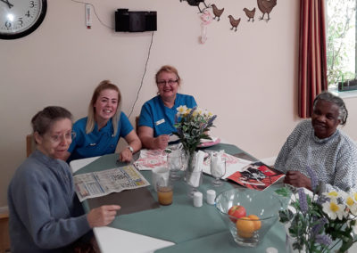 Abbotsleigh Care Home staff and residents making autumn decorations