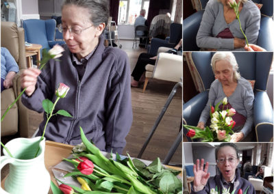 Abbotsleigh Care Home residents arranging flowers on Mother's Day