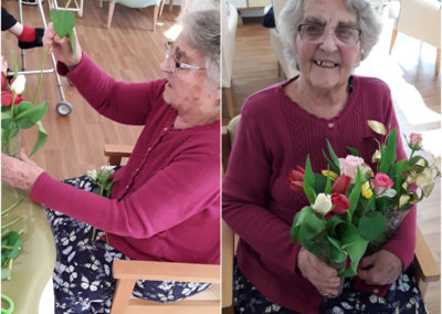 Abbotsleigh Care Home ladies arranging flowers on Mother's Day