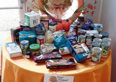 Harvest Festival collections table at Abbotsleigh Care Home