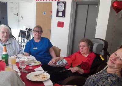 Residents in their dining room which has been decorated for Valentines Day at Abbotsleigh Care Home residents in their dining room which has been decorated for Valentines Day