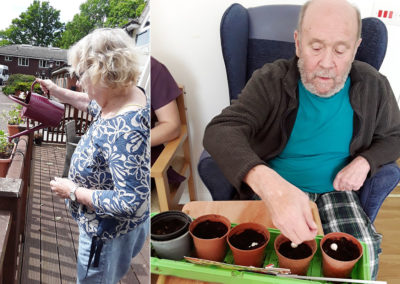Abbotsleigh residents potting and watering plants