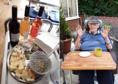 Abbotsleigh Care Home residents enjoying some cheese and wine on Italian Day