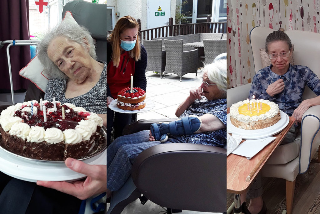 Three ladies with their birthday cakes at Abbotsleigh