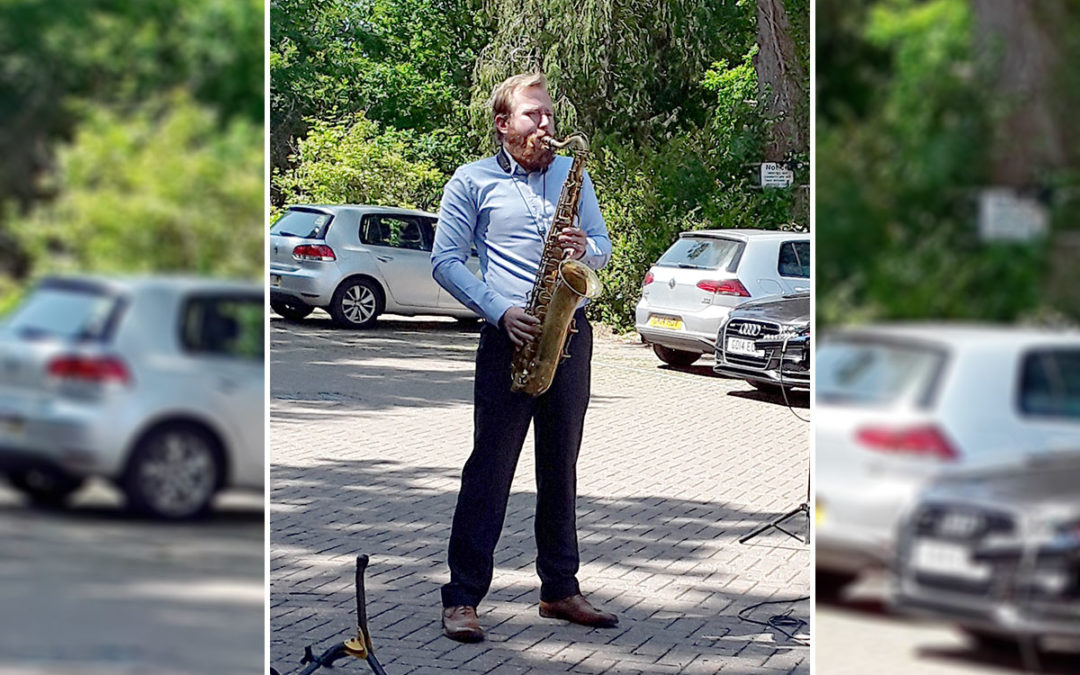 Music from Michael outside Abbotsleigh Care Home