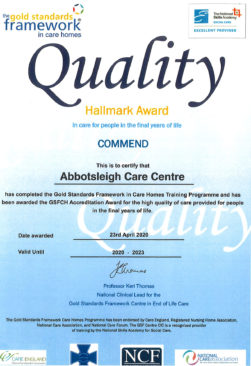 Abbotsleigh Care Home's GSF Accreditation Certificate