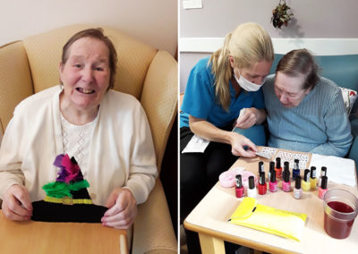 Resident making Halloween crafts and choosing nail varnish at Abbotsleigh