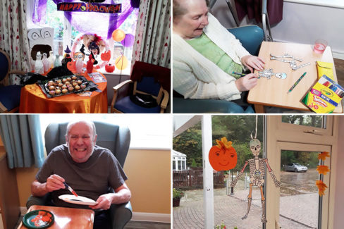 Residents making Halloween decorations at Abbotsleigh Care Home