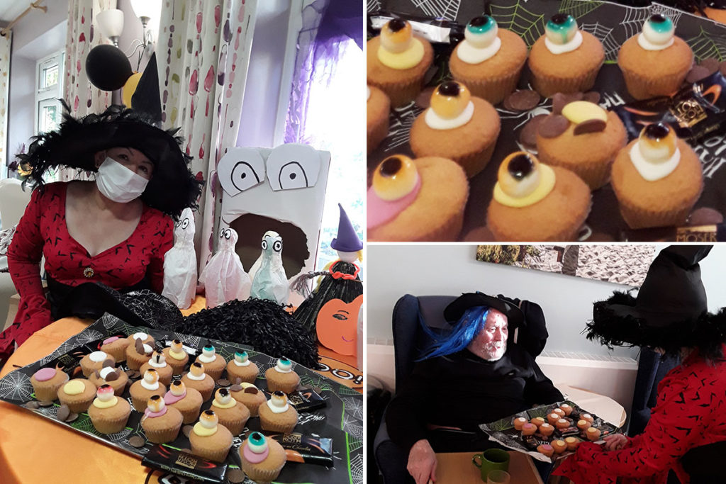 Halloween decorations and tea party cakes at Abbotsleigh Care Home