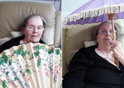 Abbotsleigh Care Home ladies with Chinese parasol and fan