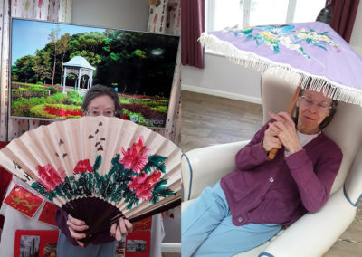 Abbotsleigh Care Home ladies with Chinese fan and parasol