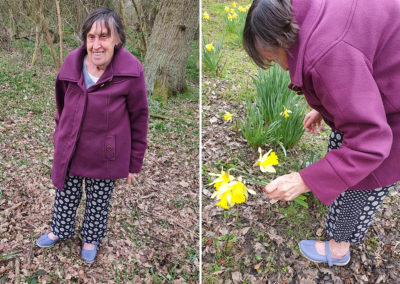 Abbotsleigh Care Home resident picking daffodils