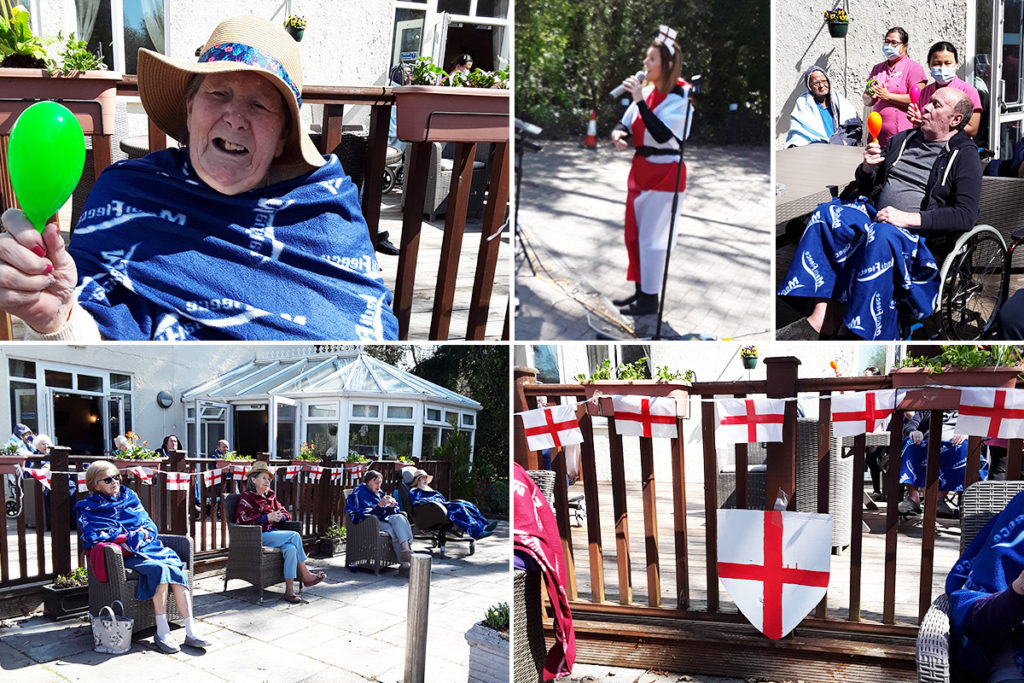 Abbotsleigh Care Home residents and staff enjoying a singer outside their Home