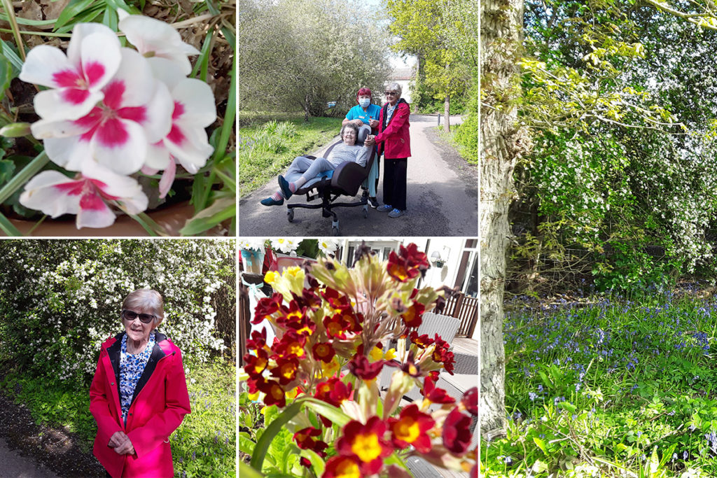 Abbotsleigh Care Home staff and residents enjoying flowers and trees outside