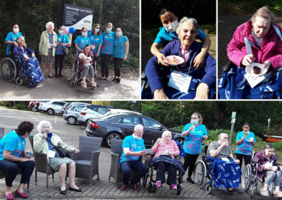 Staff, residents and families at Abbotsleigh Care Home on the day of a charity walk