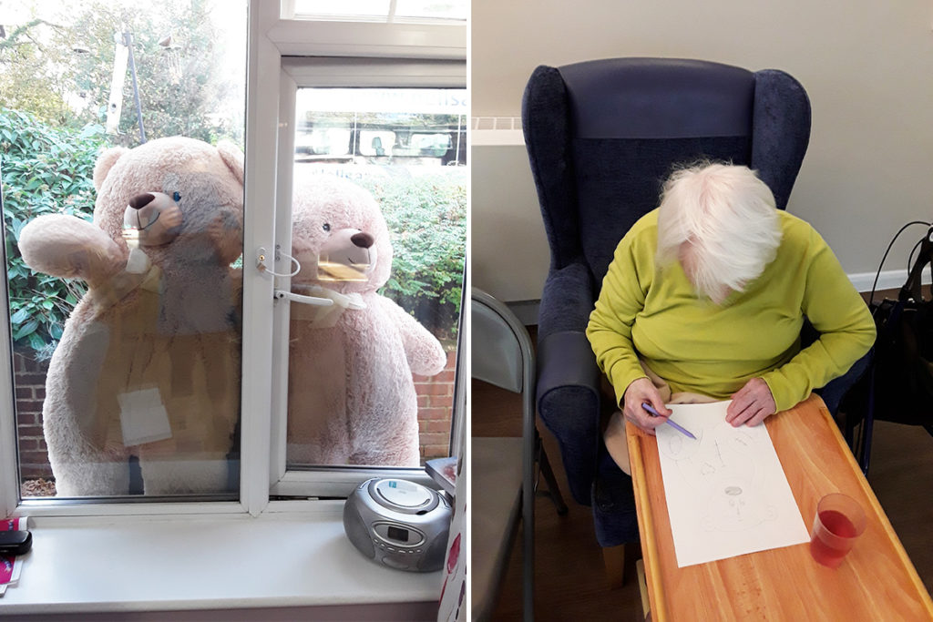 Abbotsleigh Care Home resident drawing a teddy bear