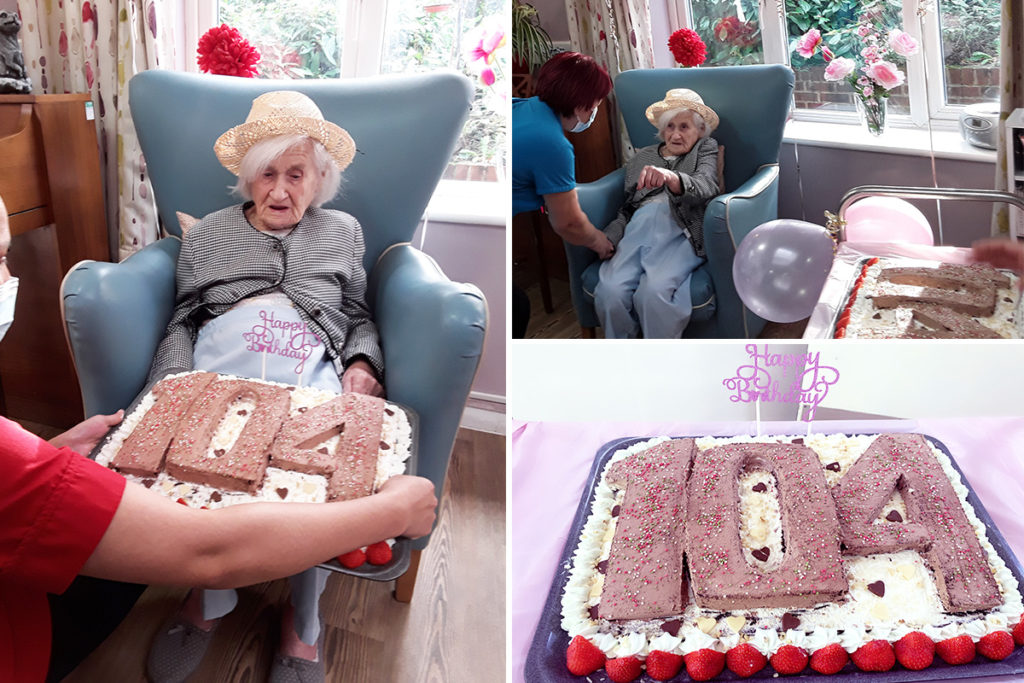 Abbotsleigh Care Home resident with her birthday cake on her 104th birthday