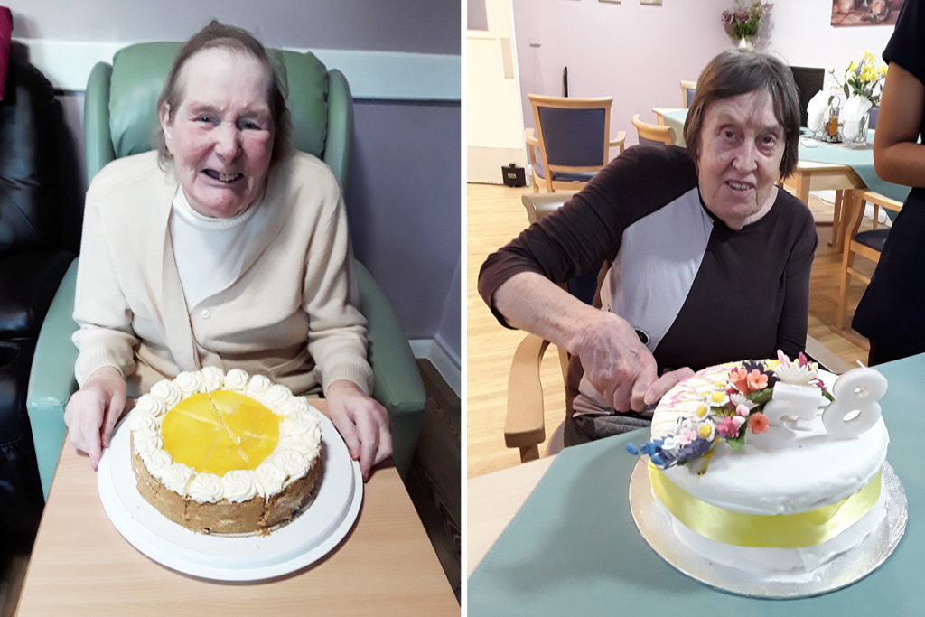 Two Abbotsleigh Care Home residents with their birthday cakes