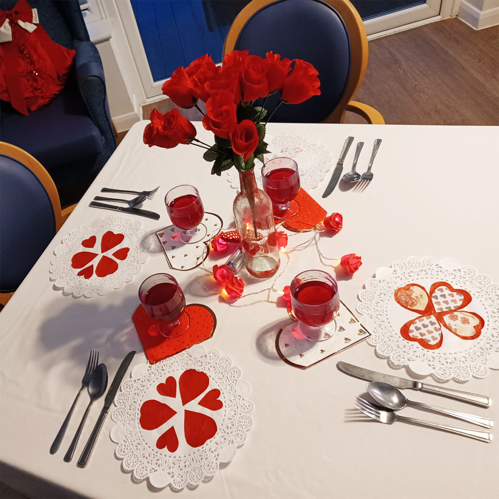 Valentine's table setting at Abbotsleigh Care Home