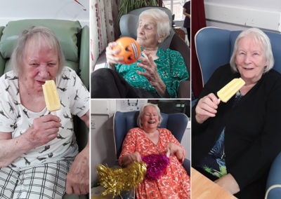 Abbotsleigh Care Home residents enjoying ice-creams and seated exercises