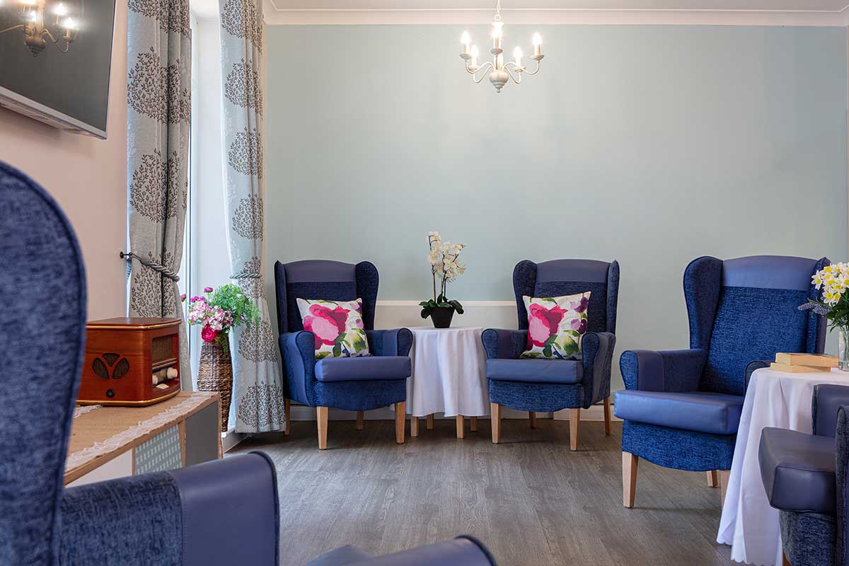 Downstairs lounge area at Abbotsleigh Care Home