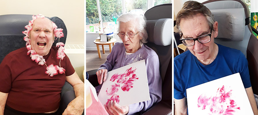 Abbotsleigh Care Home residents with pink inspired paintings