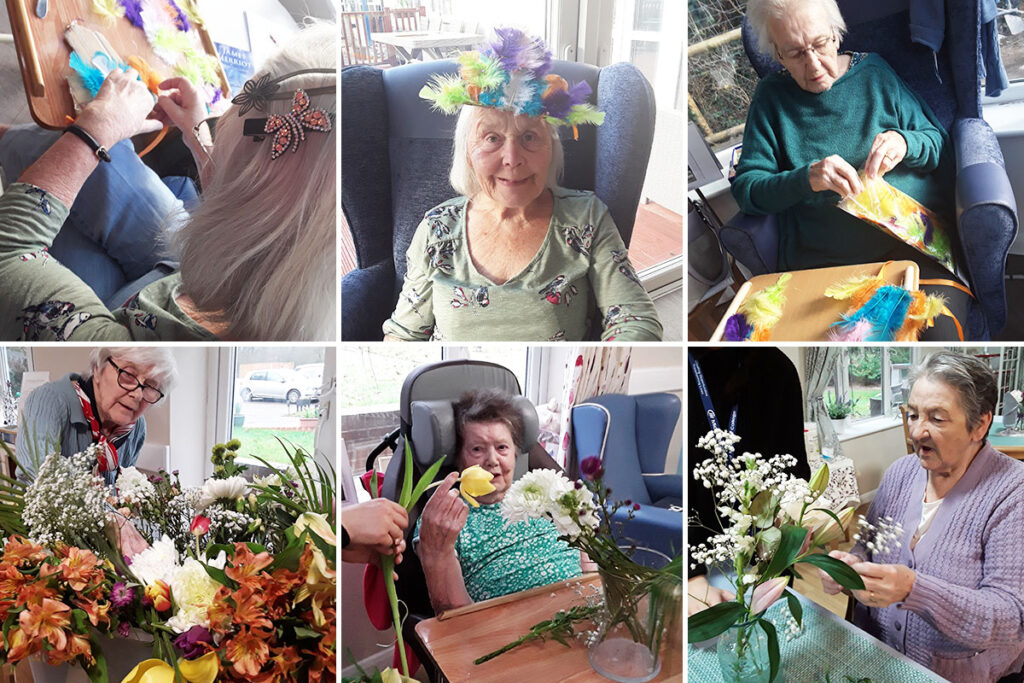 Feather and flower arts and crafts at Abbotsleigh Care Home