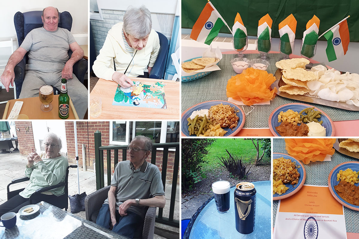 Enjoying the garden, beers and curry at Abbotsleigh Care Home
